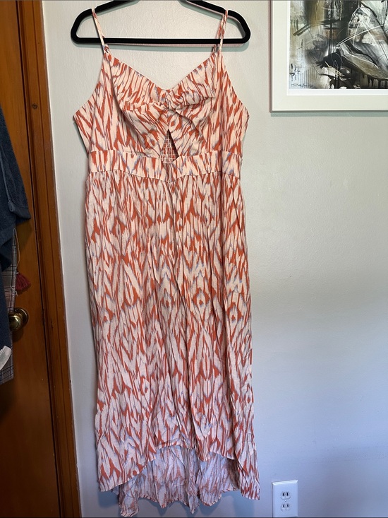 Nine West Dresses & Skirts - Nine West Orange & White Ikat-Print High-Low Spaghetti Strap Dress